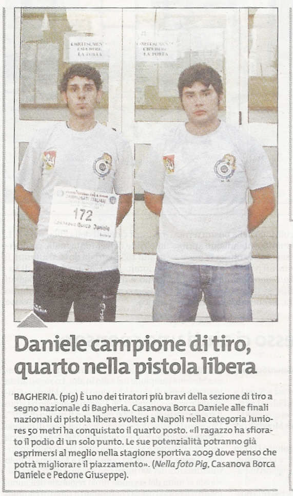 Ritaglio stampa: Daniele campione di tiro, quarto nella pistola libera